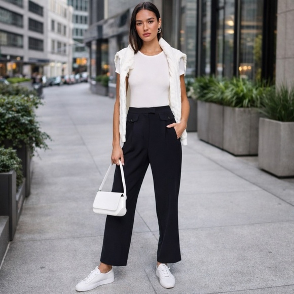 Lulus Women's Effortlessly Posh Navy High Rise Straight Leg Pants NWT M #1315-A